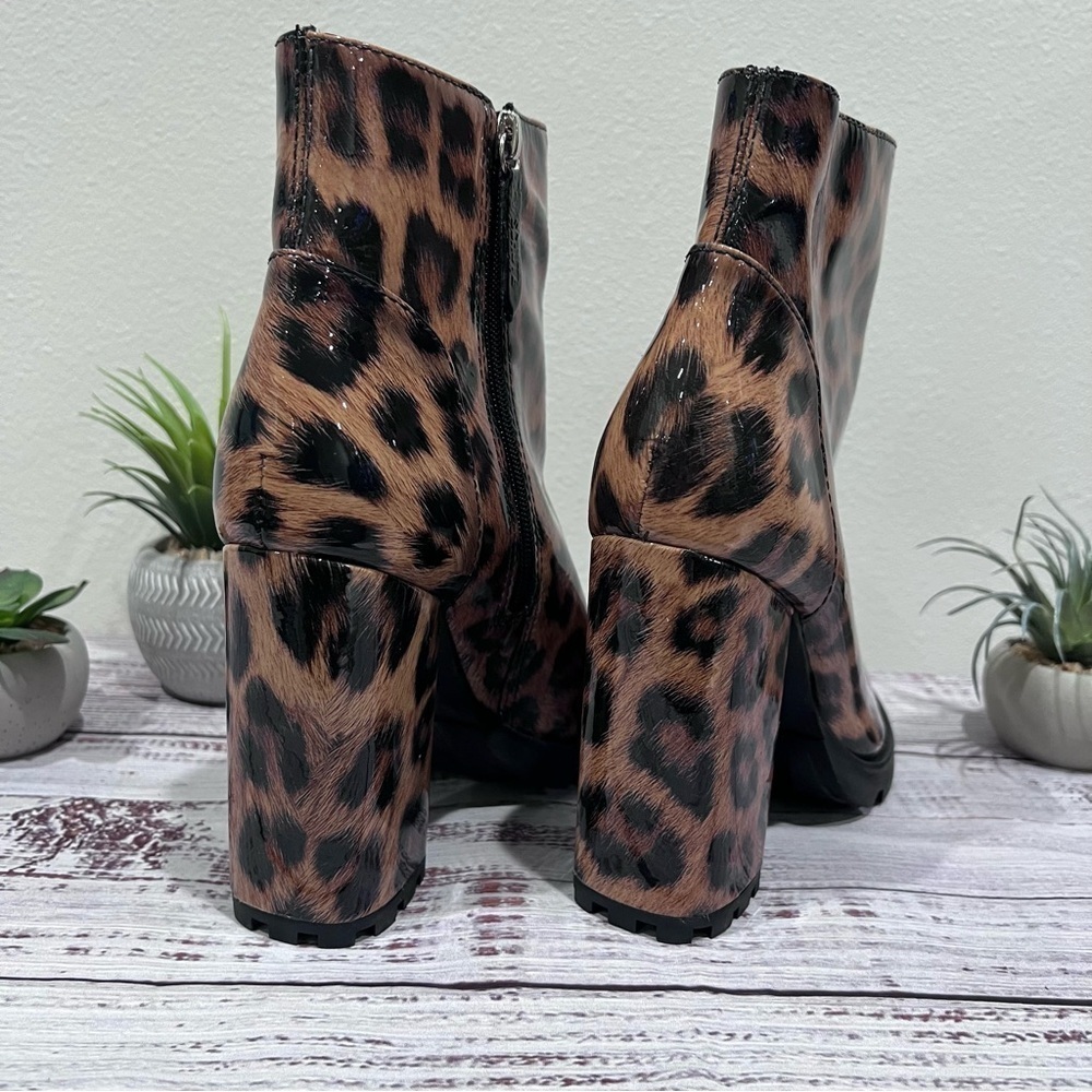 Schutz Animal Print Leopard Patent Leather Bootie with Lug Sole - Picture 7 of 9